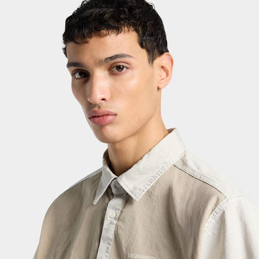 DSQUARED2 男士弹力棉斜纹布短袖衬衫 米色 S74DM0971 S35175 801 商品图2