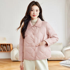 「自」全新升级【铂金会员293/天猫399/差价106】(04408)洛诗琳新款翻领菱格外套2026春季小个子短款轻薄夹棉外套