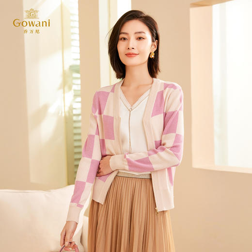 乔万尼时尚格纹减龄学院风针织开衫ET3M758 商品图2