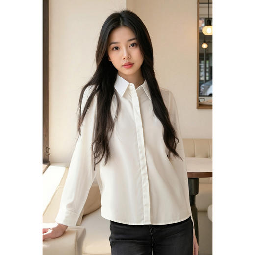 米思阳 经典简约优雅百搭单排扣白衬衫女4935 商品图3