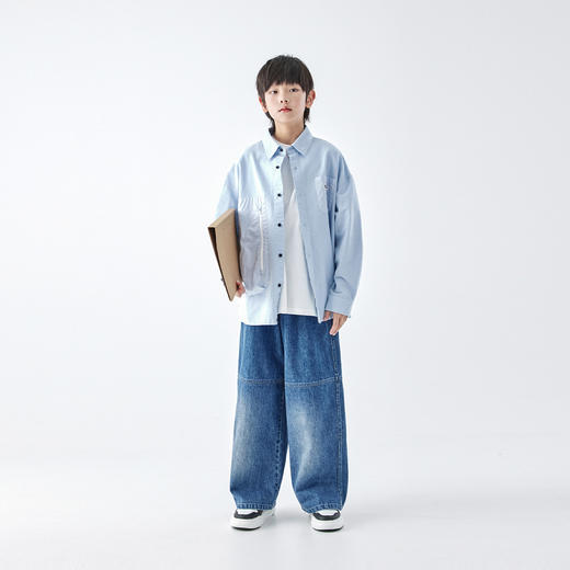 【代发】【除175码外预售4.27发】 蓝汽水男童上衣青少年全棉衬衫大口袋休闲长袖天蓝 商品图2