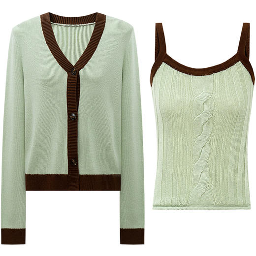 SELFWHO天丝亚麻混纺复古绿色V领针织开衫女2026春季新款宽松上衣 商品图4