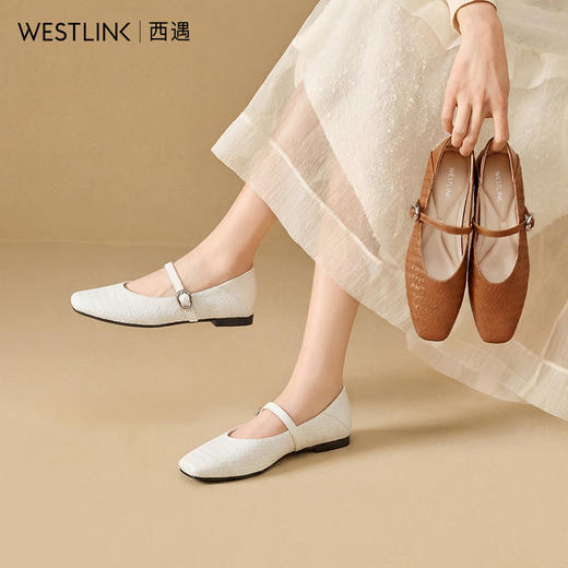 西遇玛丽珍鞋女2026春季新款法式复古编织平底浅口单鞋方头小皮鞋V0166201 商品图0