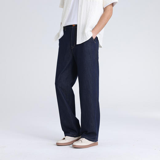 GXG男装【含桑蚕丝】26夏季经典原色水洗松紧腰男式直筒牛仔裤K&C 商品图1