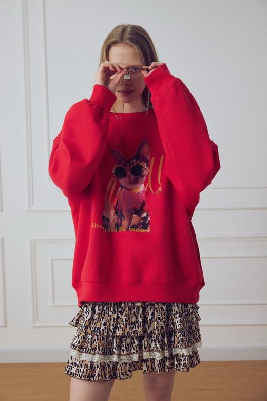 ANSUABEL 超好看红色炫酷猫咪休闲卫衣 22319 商品图4