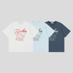 GOODBAI 春夏双鸽爱心撞色印花圆领休闲宽松百搭短袖T恤女