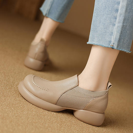 【预售5天】踩屎感真皮厚底小皮鞋新款春秋圆头深口单鞋中跟粗跟女鞋&D209-1 商品图3