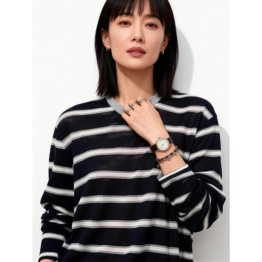 【贝拉推荐】穿越之旅 MIU系宽松时髦撞色圆领 条纹针织长袖T 无龄感色彩 抗起球机洗不变形 商品图4