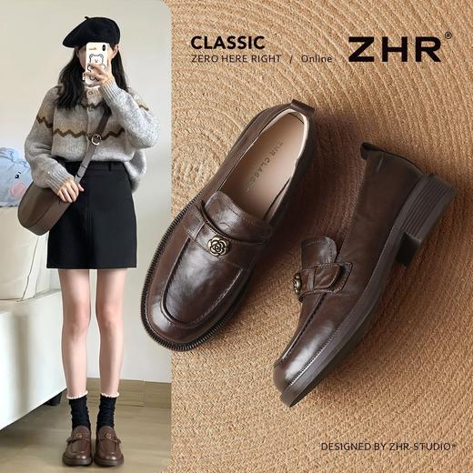 ZHR则则头层羊皮山茶花复古乐福鞋女2026新款舒适柔软平底小皮鞋 商品图1