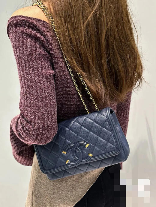 Chanel Vanity 深蓝 荔枝纹牛 发财包 商品图3