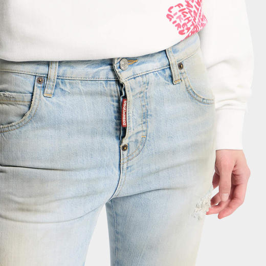 DSQUARED2 女士字母徽标贴片做旧休闲牛仔裤 浅蓝色 S75LB1145 D30011 470 商品图4