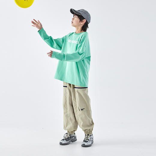 【代发】蓝汽水男童上衣撞色LOGO印花青少年宽松针织全棉长袖T恤水绿/白色/暗夜黑 商品图3