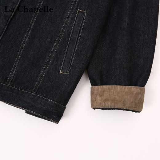 天猫同步【牛仔夹棉外套】拉夏贝尔/La Chapelle重磅高品质 机洗不跑团！复古撞色灯芯绒保暖棉衣 商品图4