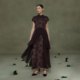 【林栖设计小店】鎏光溯影|新中式拼桑蚕丝飞片2026春新款改良旗袍连衣裙1961172
