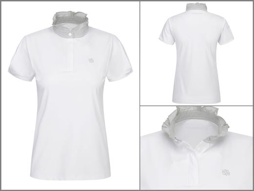 St家新款女士花边立领短袖上衣来啦！韩式泡泡袖加小落肩版型，显瘦又带有慵懒的感觉，立领撞色点缀花边，细节、质感和情调得到升华，整体清爽大方, 完全是不挑人的好穿又好看，弹力很好的氨纶薄面料，垂顺！ 商品图2