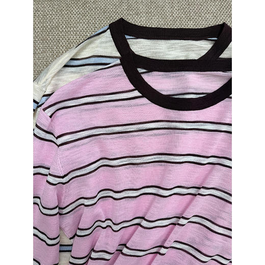 【贝拉推荐】穿越之旅 MIU系宽松时髦撞色圆领 条纹针织长袖T 无龄感色彩 抗起球机洗不变形 商品图7