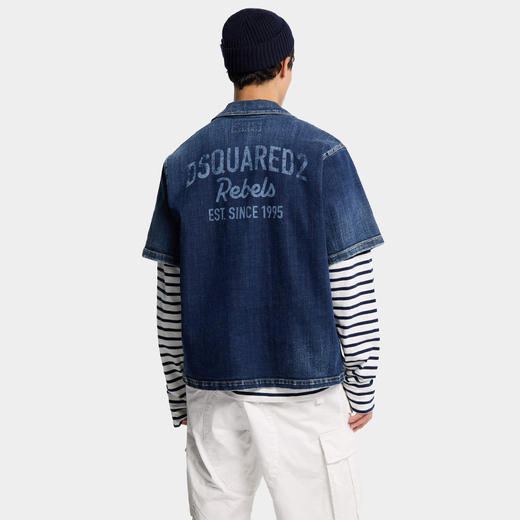 DSQUARED2 男士字母徽标印花牛仔短袖polo衫 藏蓝色 S74DM1027 S30664 470 商品图3