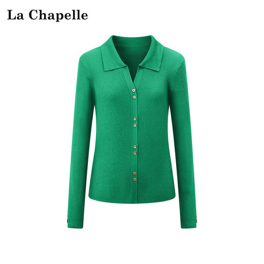 拉夏贝尔/La Chapelle针织开衫2026新款翻领绵羊毛柔软弹力修身显瘦上衣 商品图4