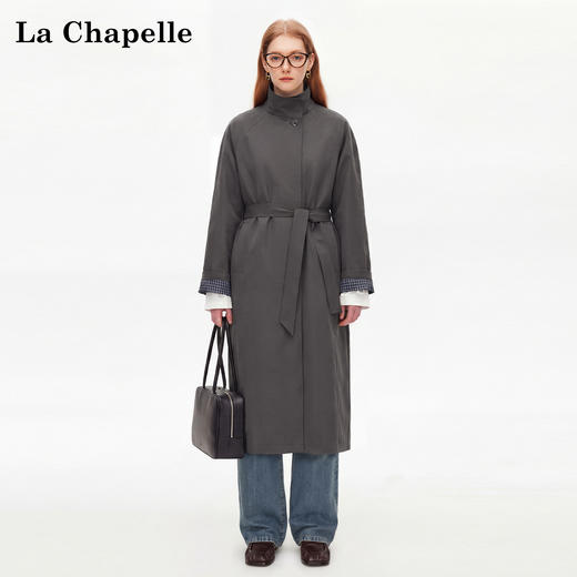 天猫同步【松弛高级感】拉夏贝尔/La Chapelle英伦风垂感宽松显瘦风衣外套通勤休闲立领大衣 商品图2