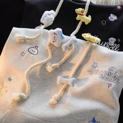 美式刺绣小熊格纹连帽卫衣女秋冬新款宽松慵懒设计感情侣开衫外套 商品图3