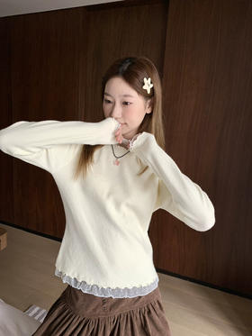 蕾丝拼接高领打底衫-纪念日百货门店同款169293865