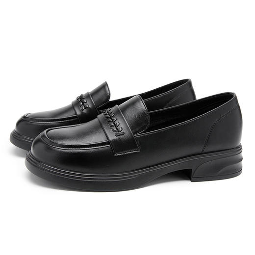 西遇厚底乐福鞋女2026春季新款英伦风小皮鞋一脚蹬黑色通勤单鞋V0166212 商品图4