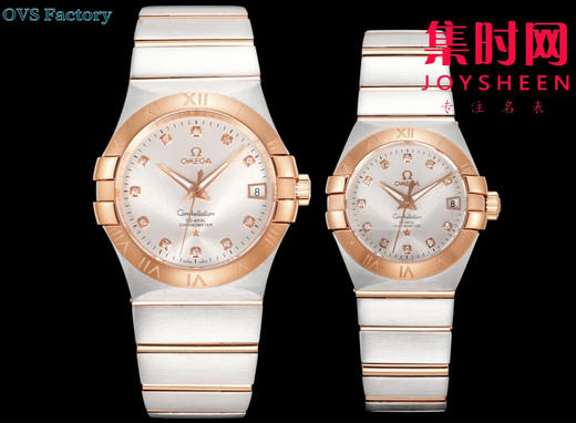 经典传承，卓越新生——欧米茄OVS星座情侣系列 情侣机械腕表 对版摆轮带砝码螺丝 双T黑摆轮 表盘尺寸：男款38mm 女款27mm 商品图1