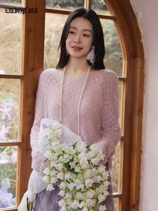 【门店同款】ENJOY春季“柔光芳序”羽毛镂空针织上衣 169261783 商品图0