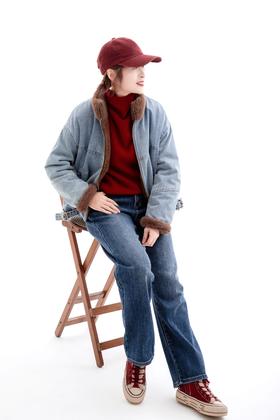 咖色毛领加绒牛仔外套