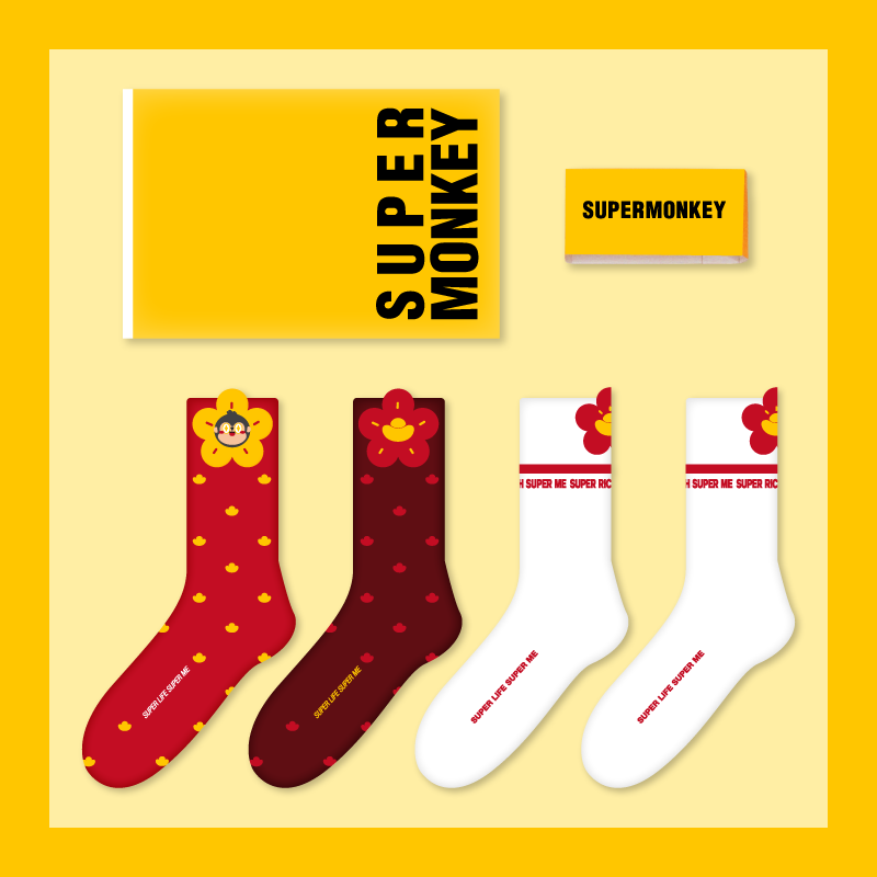 SUPERMONKEY好事成双短袜「套装：红色+白色各1双」