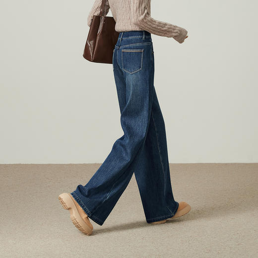 【仿水貂绒-阔腿牛仔裤】逸阳冬加绒加厚保暖遮肉拖地阔腿裤7349V 商品图2