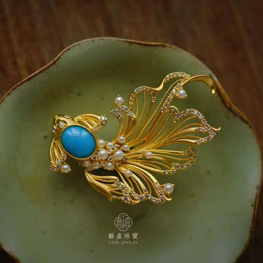 龢盒原创 暴力蓝美松银镶斗鱼胸针 商品图2