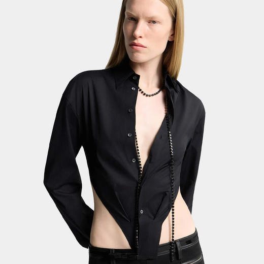 DSQUARED2 女士混纺棉质深V领长袖衬衫 黑色 S72DL0779 S44131 900 商品图4