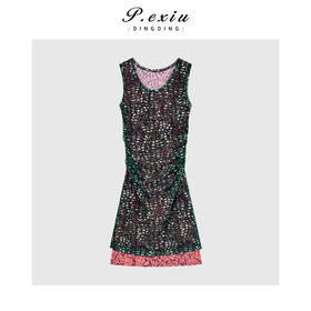 04-3潘依绣丁丁宠粉假两件拼接立体裁剪褶皱连衣裙 GH076