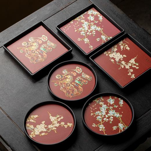 故宫红方形梅花干泡茶盘，新中式家用创意壶承，泡茶盘 托盘 茶台 商品图6