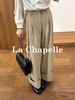 拉夏贝尔/La Chapelle通勤百搭时尚阔腿裤微弹半松紧压褶卷边显瘦休闲裤 商品缩略图7