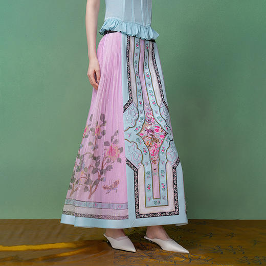 【林栖设计小店】鹤鹿同春|真丝罗丁香粉轻凉绣花马面裙半身裙1961221 商品图5