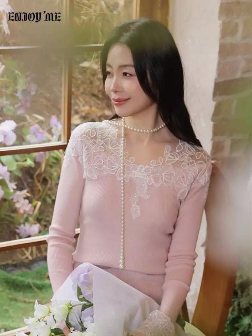 【门店同款】ENJOY春季华贵时光拼接蕾丝针织上衣 169259712 商品图1