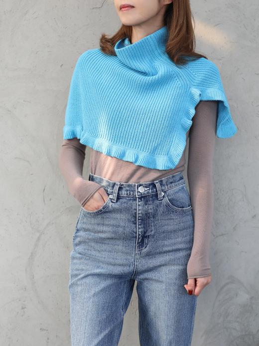 TYNVIE 荷叶边高领针织斗篷-亮蓝色 商品图5