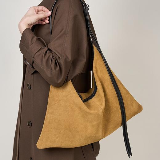 登白DENGBAI 高丝光反绒牛皮配头层牛皮百搭单肩斜挎包9911 商品图0