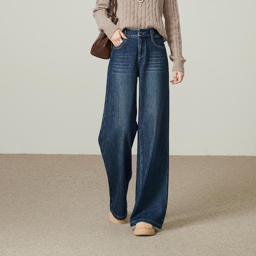 【仿水貂绒-阔腿牛仔裤】逸阳冬加绒加厚保暖遮肉拖地阔腿裤7349V 商品图5