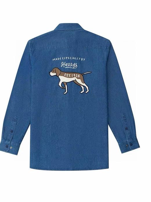 哈吉斯春秋新款男士纯色后背大狗刺绣 牛仔衬衫外套 商品图4