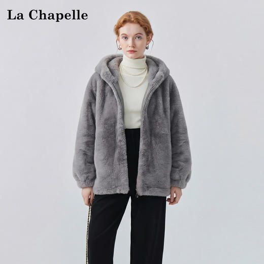 天猫同步【皮毛一体】拉夏贝尔/La Chapelle下摆抽绳毛毛连帽上衣外套轻奢高级感温暖厚实不显臃肿 商品图3