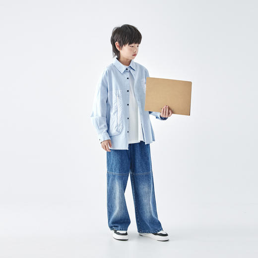 【代发】【除175码外预售4.27发】 蓝汽水男童上衣青少年全棉衬衫大口袋休闲长袖天蓝 商品图4