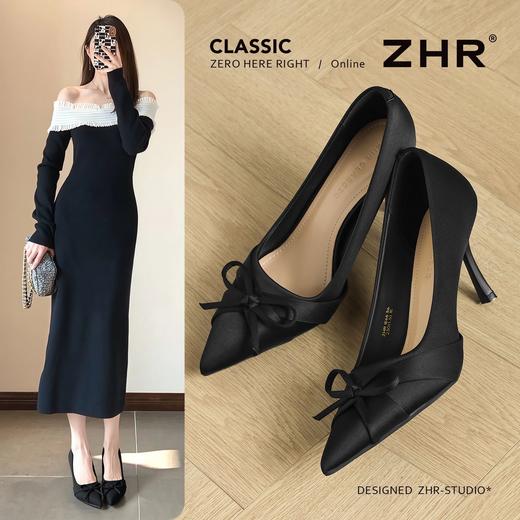 ZHR尖头绸缎帮面蝴蝶结8.5cm增高细跟鞋2026春新款通勤百搭高跟鞋 商品图1
