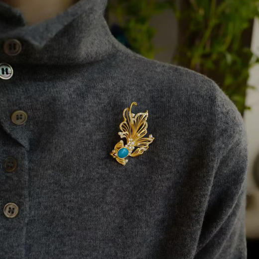 龢盒原创 暴力蓝美松银镶斗鱼胸针 商品图4