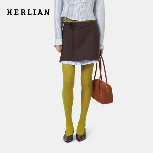 HERLIAN 2026年春季新品不对称娃娃领腰头拼接撞色女短裙A字裙 商品图0