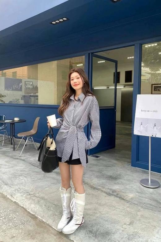 LNNNS 复古文艺绑带格子休闲衬衫 22250 商品图1