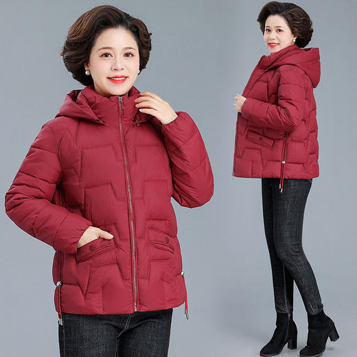 中老年短款棉衣女妈妈婆婆款宽松大码连帽羽绒棉服保暖外套 商品图3