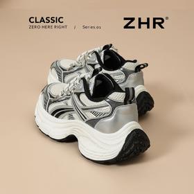 ZHR【增高4cm】厚底银色老爹鞋2026春季新款网面透气运动休闲鞋女